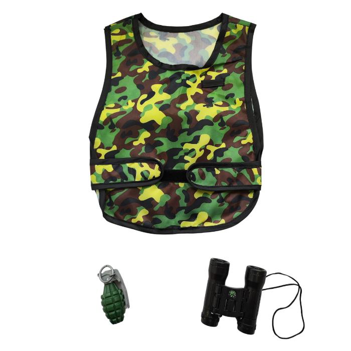 Camouflagevest m/håndgranat & kikkert - legetøj