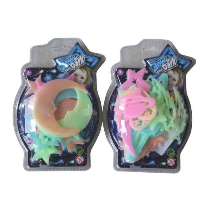 Glow in the dark frv stjerner til loftet 18 stk. - Assorterede