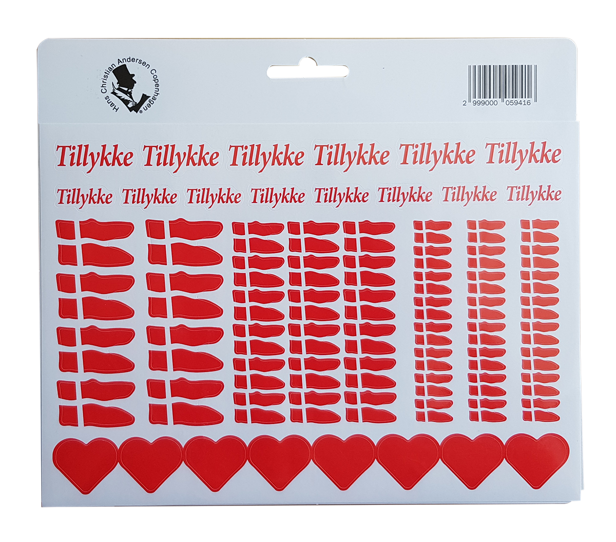 Fødselsdags stickers 144 stk. - flag, hjerter m.m.