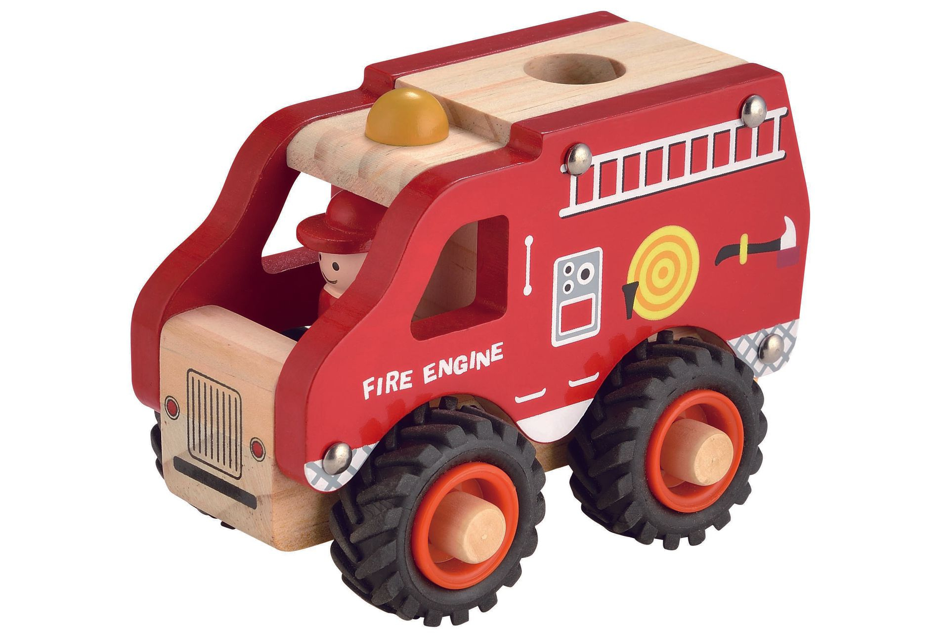 Brandbil i træ med gummihjul
