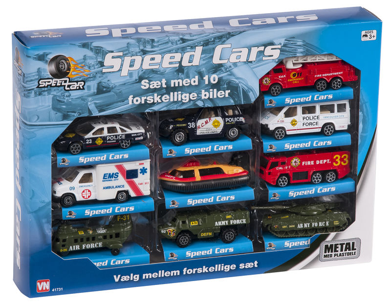SpeedCar sæt med 10 biler - metal