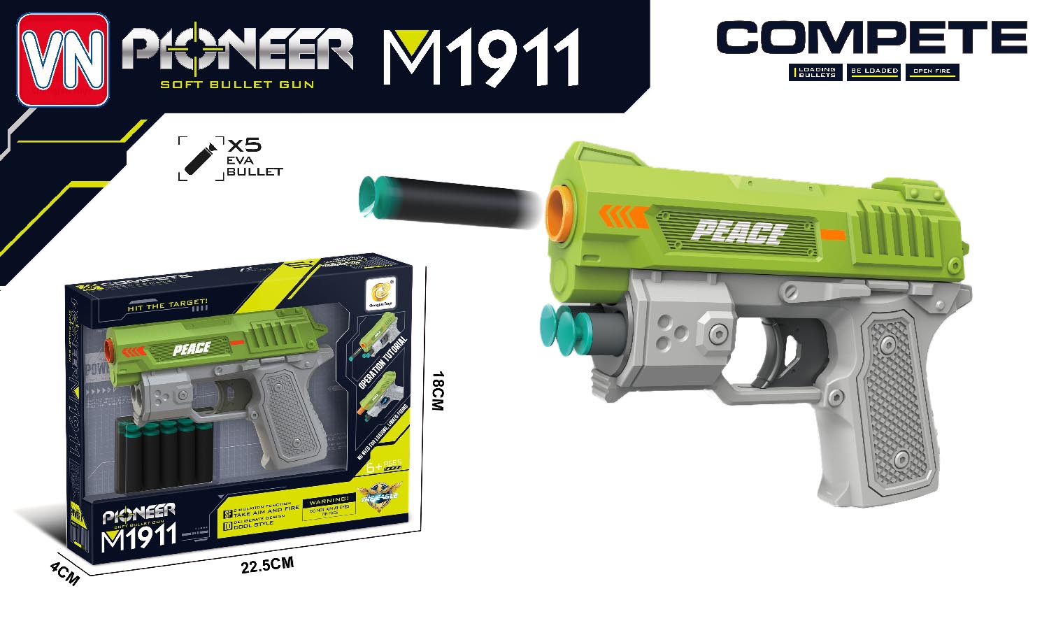Pioneer agent pistol med sugekoppe pile