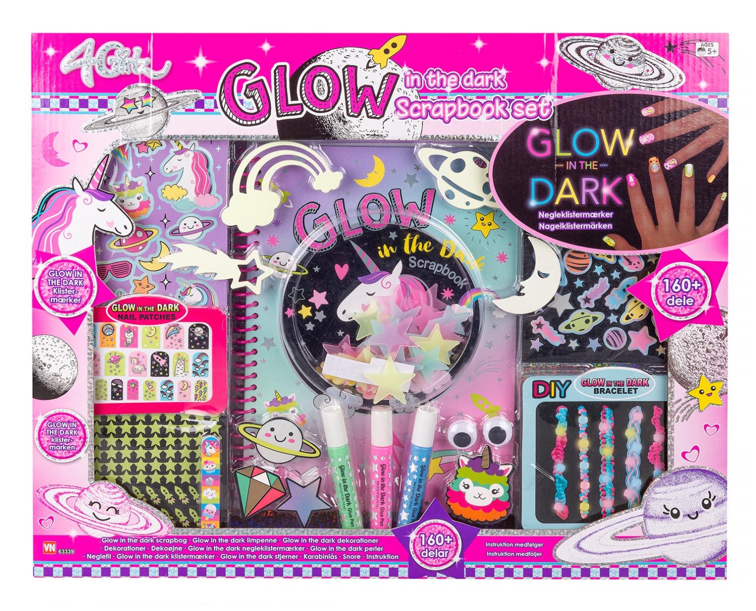 4-Girlz Enhjørning Glow in the Dark - scrapbogssæt - 160 dele