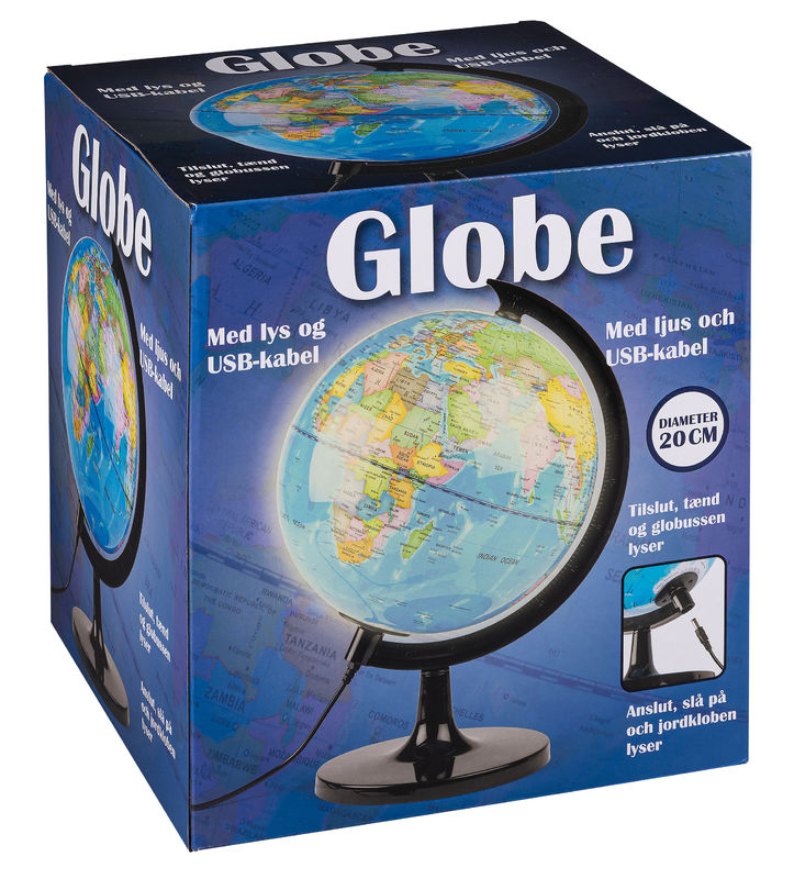 Globus Ø20 cm m. lys og USB stik