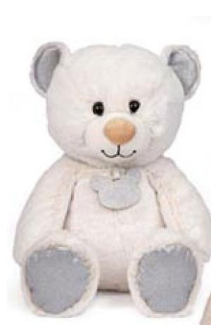 Kiddy bamse i hvid med sølv glimme-36 cm