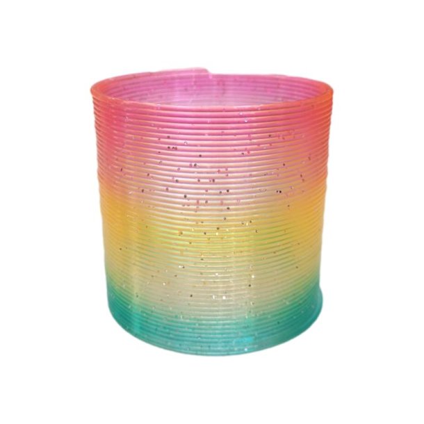 Rainbow Glitter Slinky fjeder - plast  6,5 cm