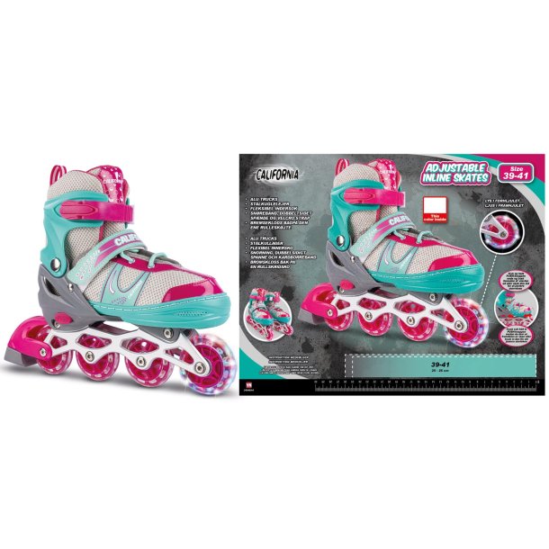 California justerbare inliners turkis/pink - Str. 39-41