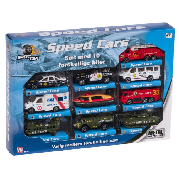 SpeedCar st med 10 biler - metal Assorterede