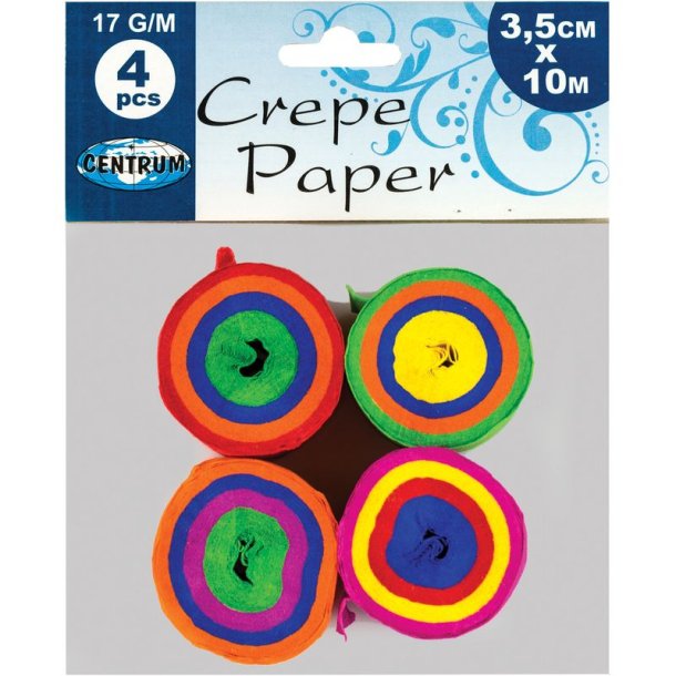 Crepepapir i rulle. 4 rll ass.3,5cm*10M