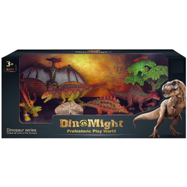 DinoMight Dinosaur pakke med 5 dinosaurer, tr og sten 