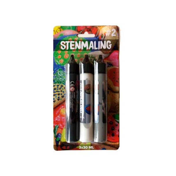 Stenmaling 3*30ml sort-hvid-gr