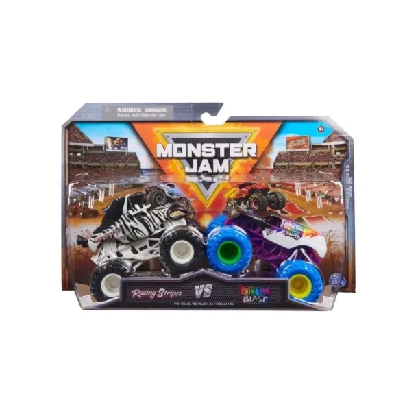 Monster Jam 1:64 - 2 pak - Racing Stripes vs Rainbow Blast