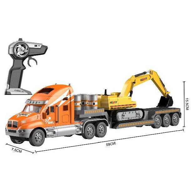 R/C Fjernstyret Lastbil m. Gravemaskine Orange - 2,4GHz