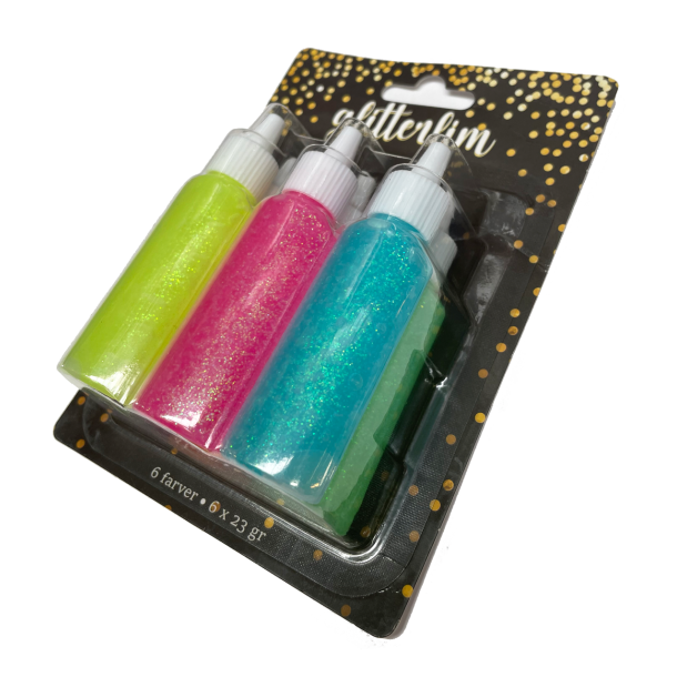 Glitterlim Laser 6*23g. Pastelfarver.