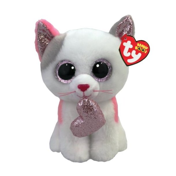 TY Beanie boos Milena - hvid kat med hjerter 15 cm