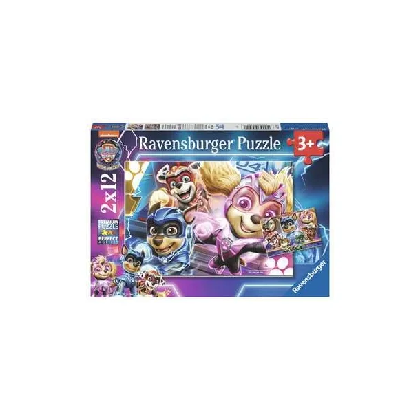 Paw Patrol Mighty Movie  Puslespil 2 x 12 brikker - Ravensburger 