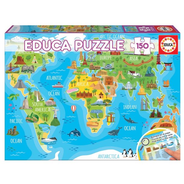 Educa Puslespil m. 150 brikker - World Map Monuments