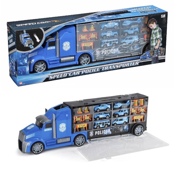 SpeedCar Politi Transporter m. 6 biler