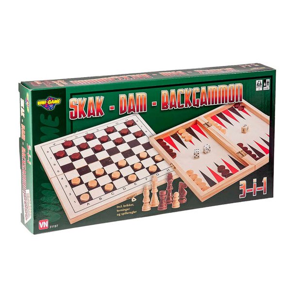 Vini Game 3 i 1 Spil - Skak, Dam og backgammon