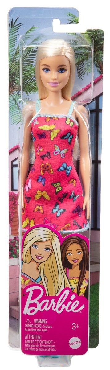 Barbie- Dukke  med sommerfugle kjole-Pink