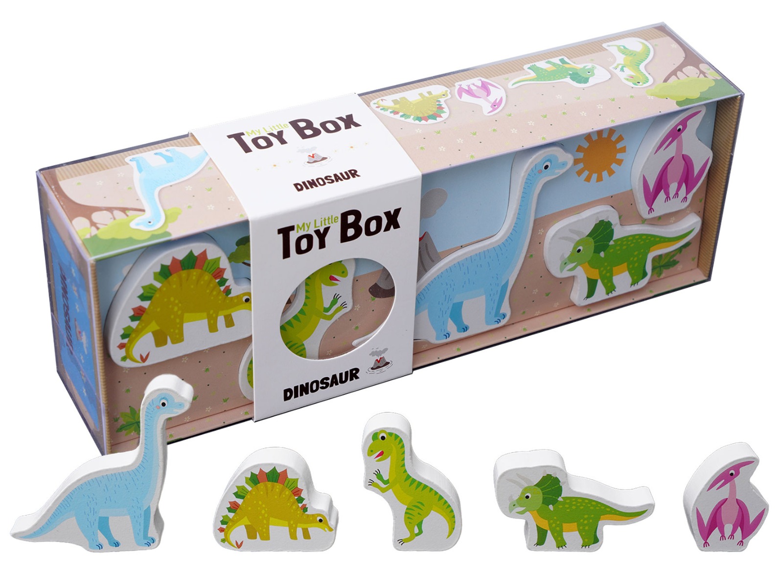 Min lille box med 5 Dinosaur i træ