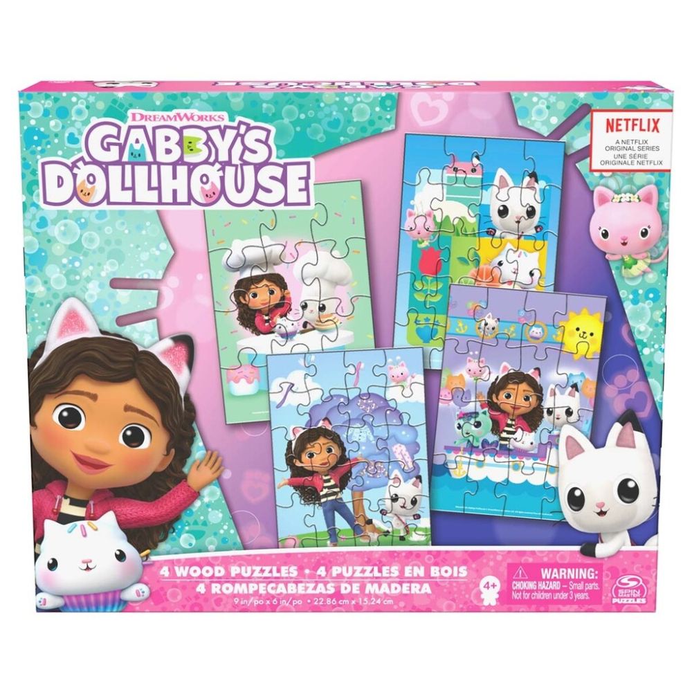 Gabby's Dollhouse Puslespil 4-i-1 i træ - 12,16, 20 og 24 brikker