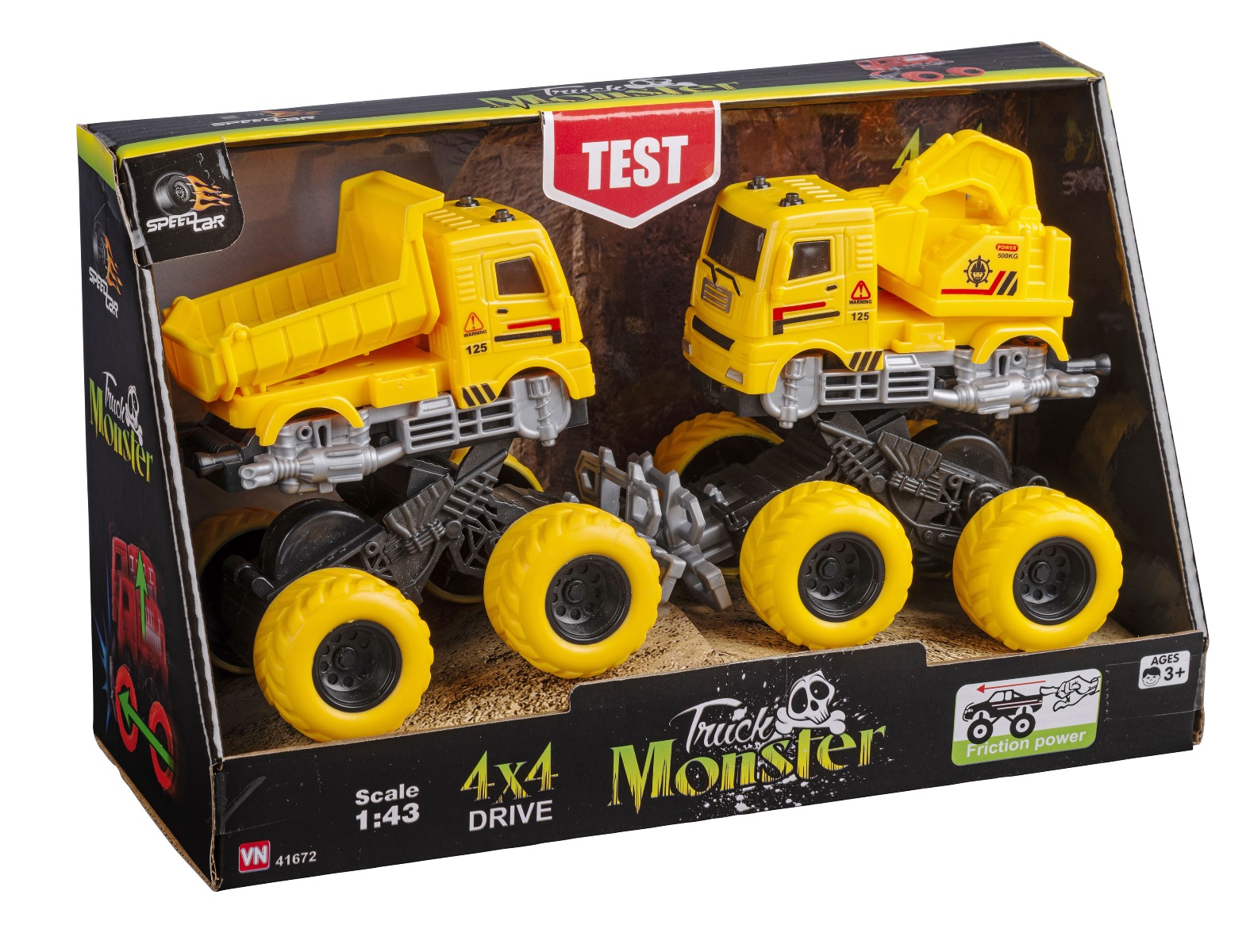 SpeedCar Monster truck - Sæt med 2 stunt-monstertrucks i gul