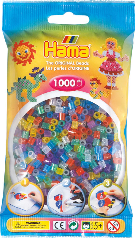 Hama perler - midi - 1000 stk - transp. m. glitter 54