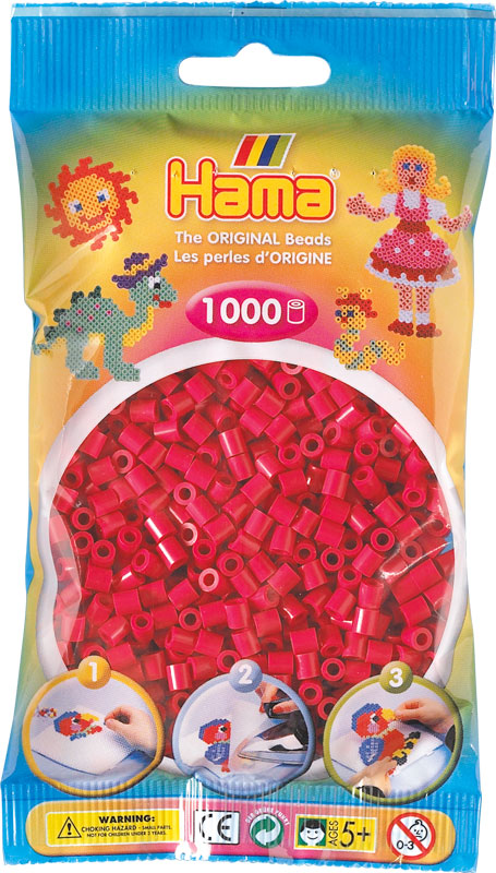 Hama perler - midi - 1000 stk - hindbærrød 29
