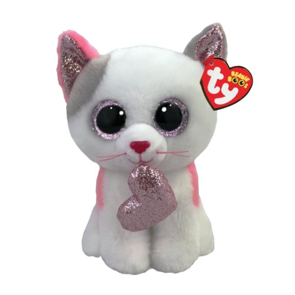 TY Beanie boos Milena - hvid kat med hjerter 15 cm