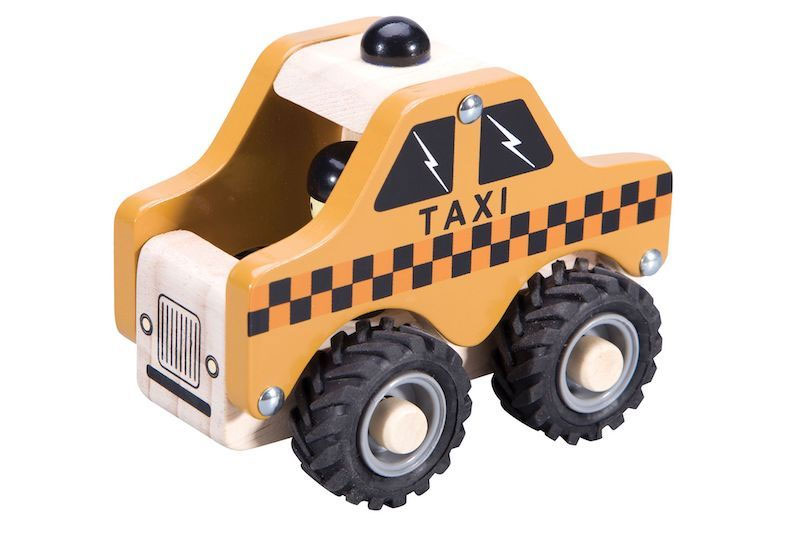 Taxi i træ med gummihjul