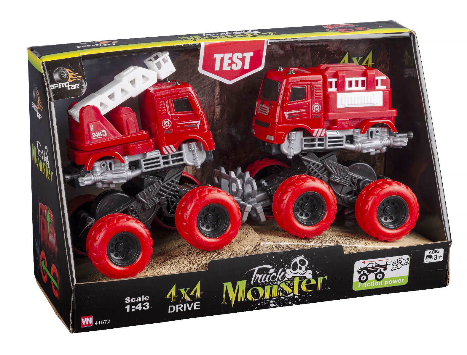 SpeedCar Monster truck - Sæt med 2 stunt-monstertrucks i rød