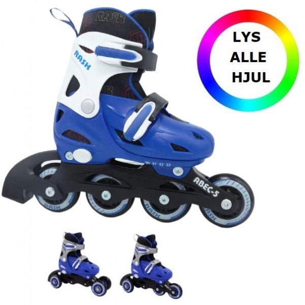 Rask Rulleskøjter 3-i-1 m. LED lys i hjul str. 30-33 (18,50-21 cm) - Blå