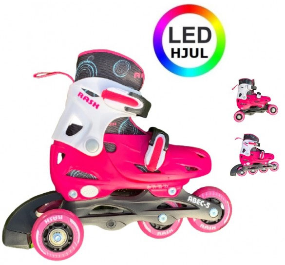 Rask Rulleskøjter 3-i-1 m. LED lys i hjul - Pink str. 27-30 (17-19 cm)