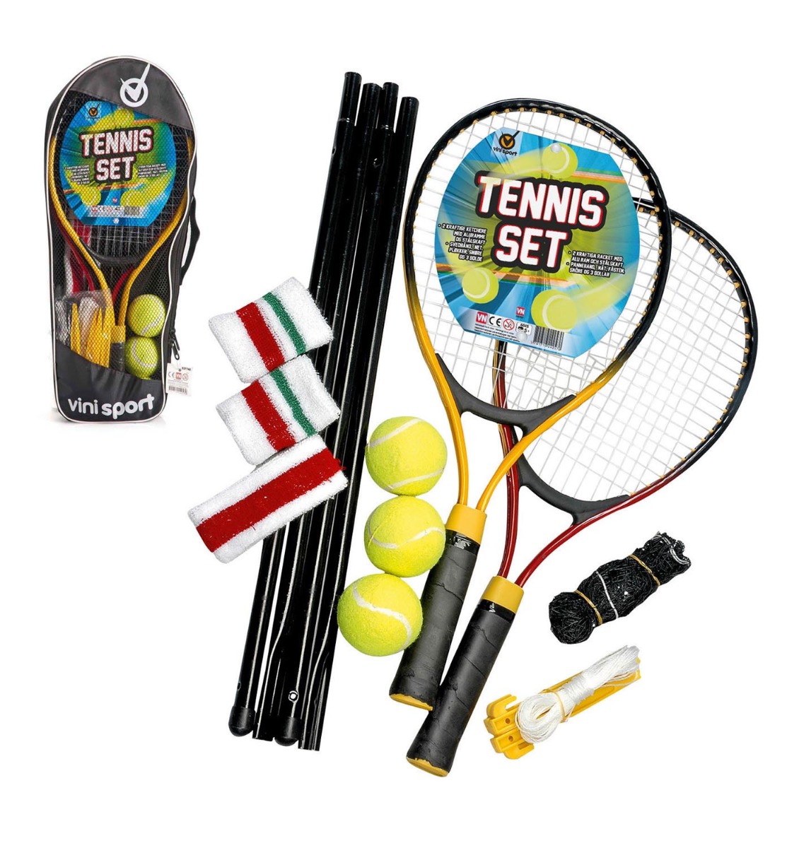 Vini sport tennis sæt m. net, ketcher og bolde