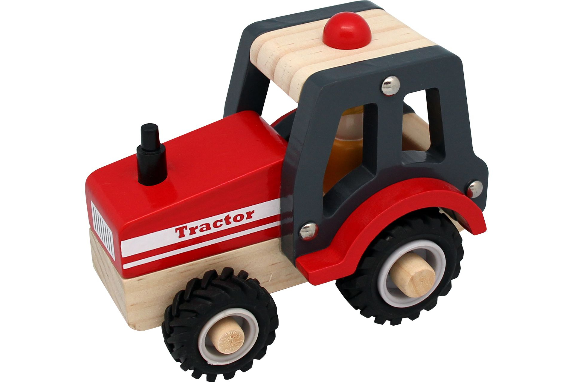 Traktor i træ med gummihjul