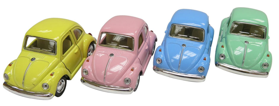 Pull Back metal bil - VW bobbel 10 cm - Assorterede farver