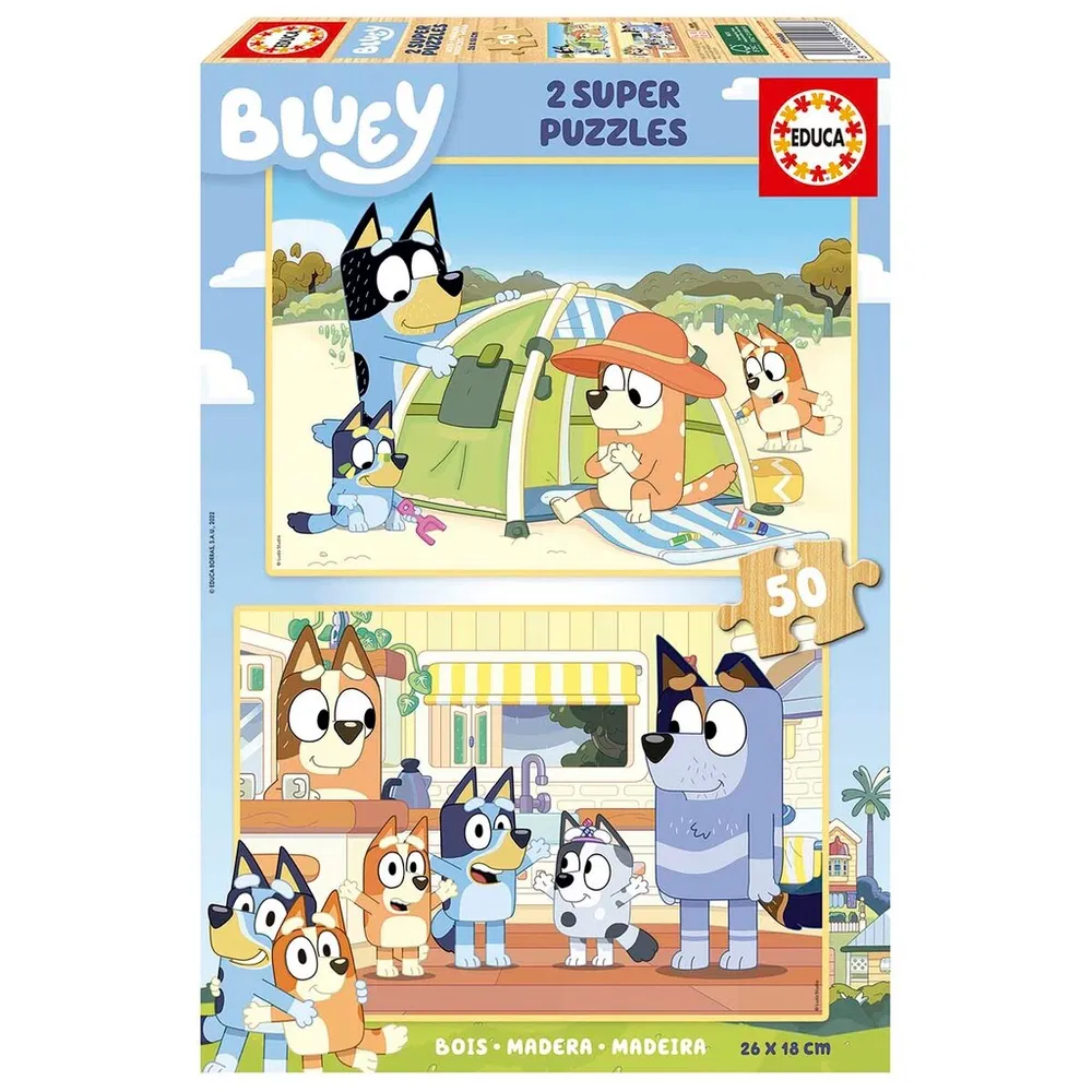 Educa Bluey puslespil i træ-  2 x 50 brikker
